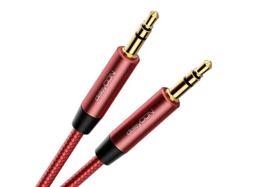 deleyCON deleyCON 2m Nylon 3,5mm Klinke Audio Stereo AUX Kabel Klinkenkabel Rot Audio-Kabel