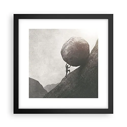 Wandposter Art Prints 30x30cm Poster Schwarzrahmen Sisyphus Arbeit Stein Küche Wanddeko Bild Wand Kunstdruck Deko Wandbilder Dekoration Wohnzimmer Schlafzimmer Modern Wall Art Decor P2BAC30x30-5105