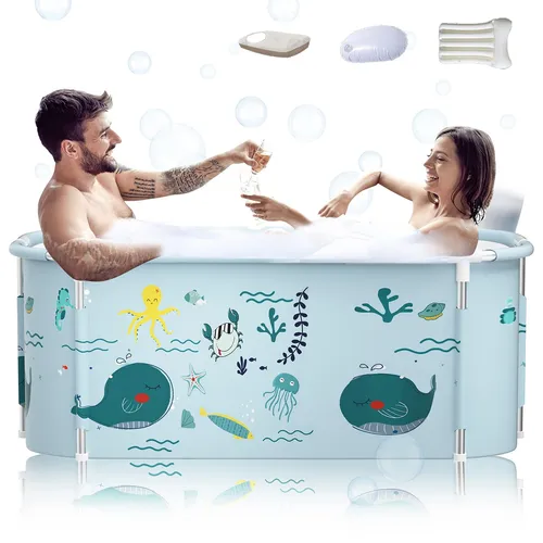 Kiseely Tragbare Faltbare Badewanne mit Metallrahmen, 140cm für Erwachsene
