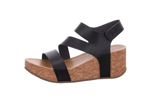 Blowfish LeeLee Damenschuhe Sandalette Schwarz - Bequeme vegane Keilsandalette - Wanderschuhe und Freizeit-Sandalette aus veganen Materialien, mit rutschhemmender Laufsohle und individuellem Klettverschluss für perfekten Halt.