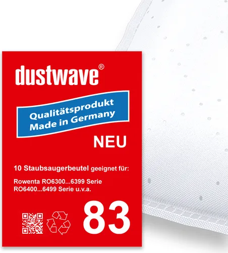 Sparpack - 10 Staubsaugerbeutel passend für Rowenta - Silence Force RO6453 Bodenstaubsauger - dustwave® Markenstaubbeutel Germany