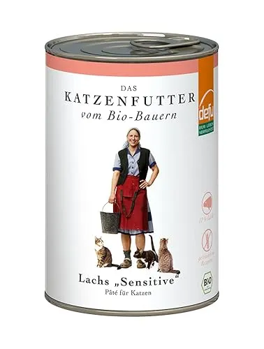 defu Katzenfutter | 1 x 410 g | Pate Bio Lachs Sensitiv | Alleinfuttermittel Premium Bio Nassfutter für Katzen