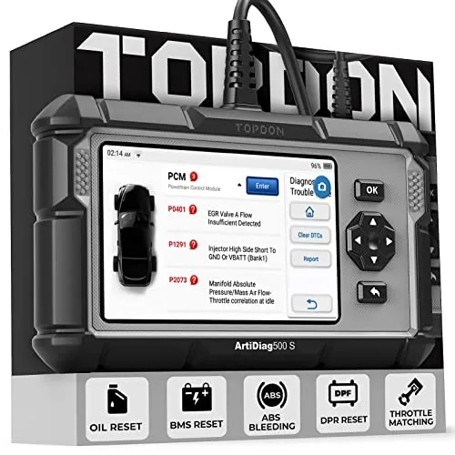 TOPDON OBD2 Diagnosegerät Auto AD500S, 4 diagnosegerät für ABS SRS Motor und Getriebe, 5 Servicefunktionen für Öl, BMS, ABS, DPF und Drosselklappe regulieren, kostenlosem Lifetime-Upgrade