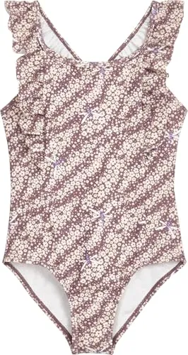Playshoes Mädchen Schwimmanzug - Lila Blümchen, 74-80 - Badeanzug für Mädchen aus recyceltem Polyester mit UV-Schutz 50+, ideal für den Sommer. Mit praktischem Windeleinsatz bis Größe 86/92 und süßem Blümchenmuster.
