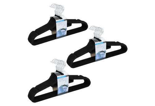 Spetebo Kleiderbügel Antirutsch Kleiderbügel mit Samt Bezug schwarz, (Anzahl, 30-tlg), Haken um 360° drehbar