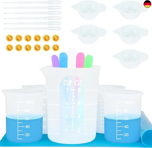 Creahaus Silikon Messbecher Set für Harz, Antihaft 250 und 100 ml Harz 