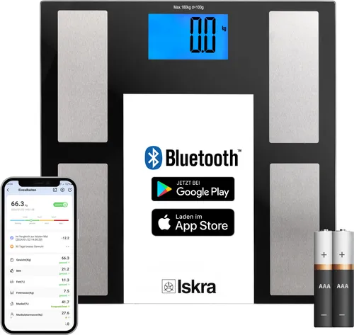 Iskra Bluetooth Personenwaage digital, Körperfettwaage (kompatibel mit iOS und Android)
