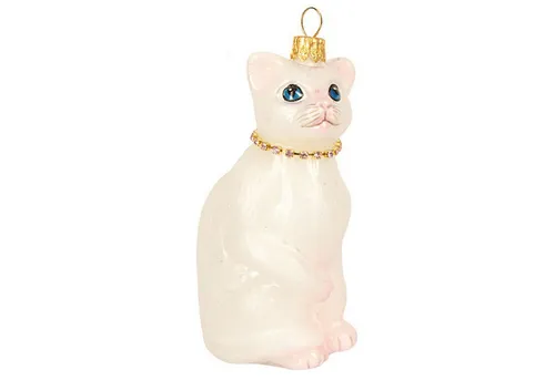 IMPULS Christbaumschmuck, Christbaumschmuck Glas 10cm Katze Figur Weiß