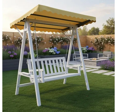 Feel2Home Hollywoodschaukel Hollywoodschaukel Weiß/Grau Gartenbank Outdoor Hängeliege Sonnendach, 3-Sitzer, Schaukel, Premium-Hollywoodschaukel, Stabile Kettenaufhängung