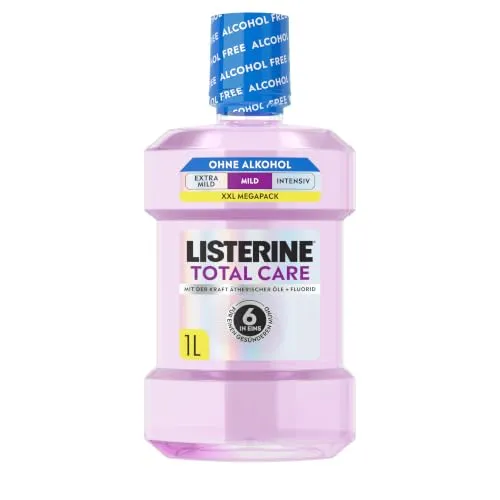 Listerine Total Care Mild Mundspülung, Alkoholfrei, 1000 ml | Mundwasser ohne Alkohol mit ätherischen Ölen & Fluorid, 6 in 1 Wirkung mit Kariesschutz & Plaque-Reduktion, milder Geschmack
