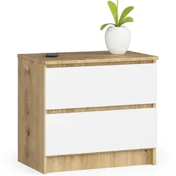 Raumhirsch Furniture Kommode, Eiche Artisan, Weiß, 60x55x40 cm - Stilvolle Kommode aus hochwertigem Holzwerkstoff mit matter Oberfläche, ideal für moderne Wohnräume. Mit 2 praktischen Schubladen und kompakten Maßen bietet sie viel Stauraum und passt perfekt in jedes Zimmer.