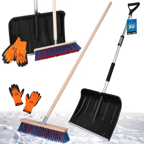 KOTARBAU® Set Schneeschaufel mit Teleskopstiel 84-118 cm Straßenbesen 43 cm + Handschuhe Schneeschieber Snow Shovel Schneeräumer Gartenbesen mit Stiel draußen Schneeschaufel Auto zur Schneeräumung