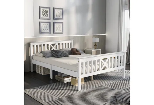 OKWISH Kinderbett in Weiß mit Lattenrost und Stauraum - 140x200 cm - Das elegante Kinderbett in Weiß bietet Komfort und Stauraum. Mit stabilem Lattenrost aus Massivholz und praktischem Platz für Boxen darunter ist es ideal für ein aufgeräumtes Schlafzimmer. Perfekt für bequemes Ein- und Aussteigen.