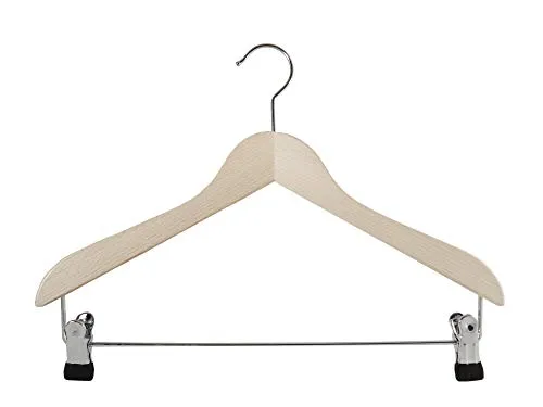Holzbügel für Anzüge und Zweiteiler mit Clip, flach, 38 cm, Natur, 5 Stück