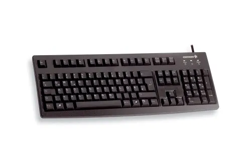 CHERRY Keyboard G83-6105 [FR] schwarz - Tastatur mit französischem Layout, CHERRY MX-Tastenschaltern und robustem Design. Ideal für professionelle Anwendungen mit Plug-and-Play-Kompatibilität und integriertem Nummernblock.