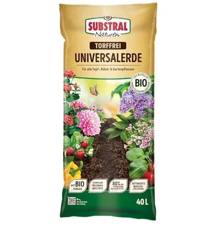 Substral Naturen Universalerde Bio & torffrei 40l - für Zimmer-, Balkon und Kübelpflanzen, in Beeten und Rabatten