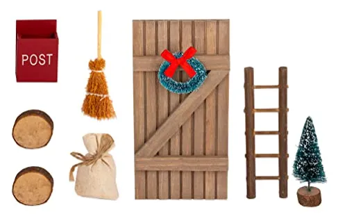 Cepewa Wichteltür Set 8tlg | Tür Besen Tannenbaum Briefkasten Leiter Sack Baumscheiben | Weinachtswichtel Bausatz