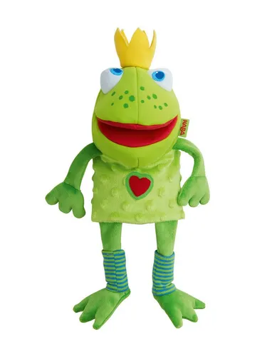 HABA 300490 - Handpuppe Froschkönig - Handpuppe für Rollenspiele, fördert die Fantasie der Kinder mit Raschelfolie im Mund, ideal für kleine Theateraufführungen.