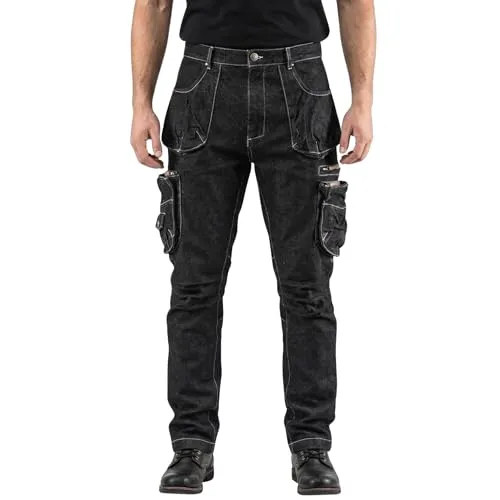 NEO TOOLS 5-Taschen-Arbeitshose Denim, schwarz, 98% Baumwolle, 2% Elasthan, multifunktionale und geräumige Taschen, Komfort-Einsatz im Schritt und unterhalb des Knies, profiliertes Knie, Größe XL