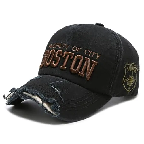 Sporty Baseballcap Boston Distressed Snapback – Vintage Oldschool Look - Baseball Caps für Herren, verstellbar von 55-60cm Kopfumfang, mit Lüftungslöchern und leicht vorgebogenem Schirm für optimalen Tragekomfort.