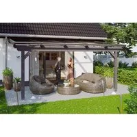 Skan Holz Terrassenüberdachung Ancona 541 x 250 cm aus Leimholz - Hochwertige Terrassenüberdachung aus Leimholz, mit stabiler Doppelpfetten-Konstruktion und UV-reflektierenden Polycarbonatplatten für optimalen Wetterschutz.