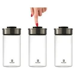 BURI Vorratsglas Vakuum Vorratsdosen 3er Set 1950ml - Vorratsgläser mit Easy Click Mechanismus für luftdichte Lagerung. Ideal für große Mengen, hitzebeständig und spülmaschinenfest - perfekte Ordnung in deiner Küche!