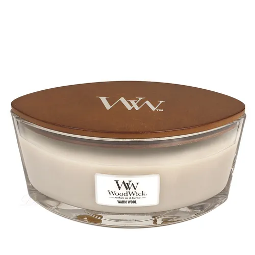 WoodWick Warm Wool 453,6 g - Duftkerze mit Holzdocht für ein gemütliches Ambiente, ideal für entspannende Abende zu Hause.