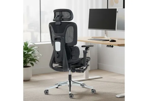 HOMCOM Ergonomischer Bürostuhl mit verstellbarer Lendenstütze und Kopfstütze - Individuell anpassbarer Bürostuhl mit verstellbarer Kopfstütze, Rückenlehne und 6D-Armlehnen für optimalen Komfort. Ideal für lange Arbeitsstunden, unterstützt eine gesunde Körperhaltung.