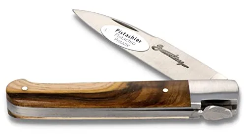 Sauveterre Taschenmesser - 9 cm Griff Pistazie - Verziertes Salbeiblatt - Klinge und Backen matt - Messer Frankreich