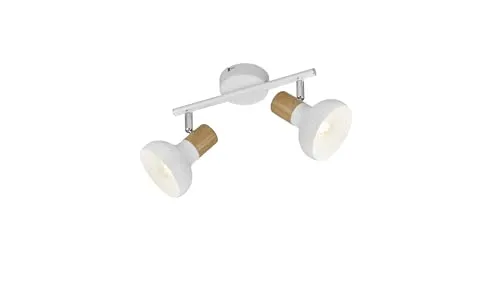 lightling Deckenlampe Larissa 2-flammig, mit Holz-Optik, Wand- und Deckenmontage, exkl. 2 x E14 max. 10W, Höhe 18 cm, Breite 30 cm, Metall, weiß matt