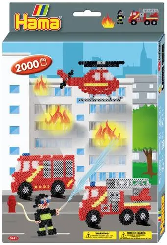 Hama Perlen 3441 Geschenk-Set Feuerwehr - Kreatives Geschenk-Set mit ca. 2.000 bunten Hama Bügelperlen, Motivvorlage und Steckplatte. Ideal für Bastelprojekte ab 5 Jahren und zur Förderung von Kreativität und Feinmotorik.