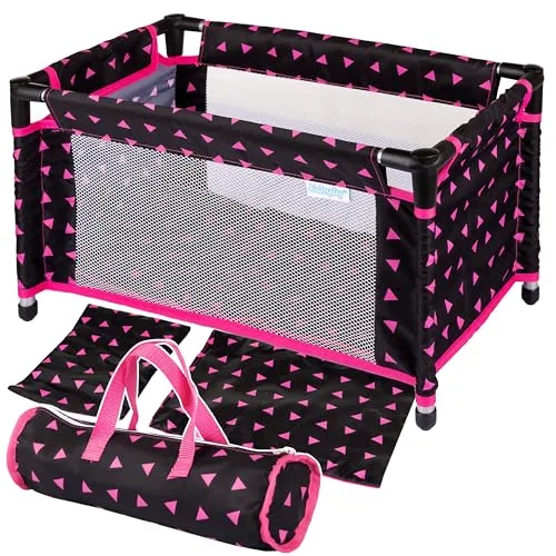 Kinderplay Puppenreisebett – Faltbares Puppenbett für Baby Born & Baby Annabell - Puppenmöbel mit kompaktem, faltbarem Design für einfachen Transport; inklusive Bettwäsche und Tragetasche – ideal für kleine Puppenfreunde.