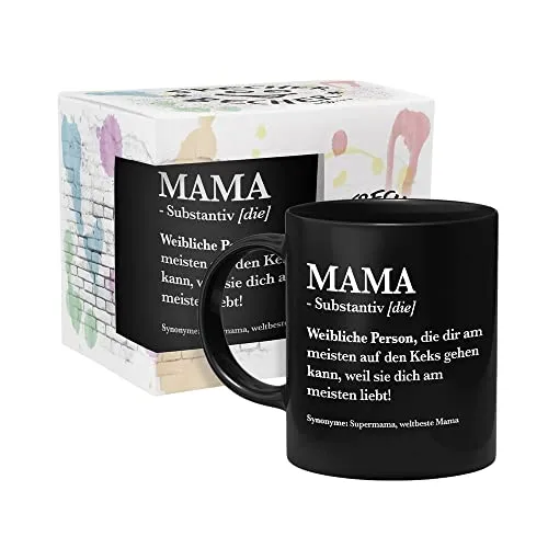 yvolve - Mama - Tasse aus Keramik mit lustigem Spruch rundum bedruckt mit Verpackung - Spülmaschinenfest