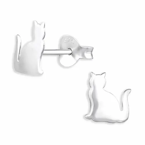 Katzen Ohrringe Ohrstecker 925 Silber - Kinder Damen Mädchen Schmuck