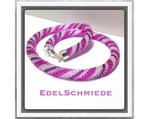 Edelschmiede925 Schlauchkette aus Glasperlen mit 925er Schließe – 44 cm - Elegante Halskette aus gehäkelten Glasperlen mit einer hochwertigen 925er Silberschließe. Ideal für jeden Anlass und ein stilvolles Accessoire für Ihr Outfit.
