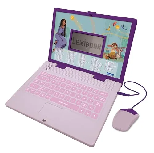 Lexibook JC598WIi1 Disney Wish Lern- und Zweisprachiger Laptop in Englisch/Französisch, Spielzeug für Kinder mit 124 Aktivitäten zum Lernen, Spielen und Musik, Lila