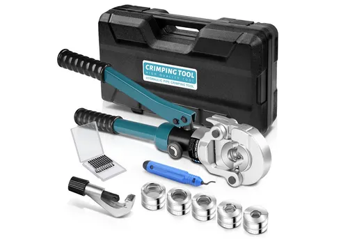 XERSEK Kneifzange Hydraulische Presszange V-Kontur Rohrpresszange Crimpzange, Presswerkzeug Handpresszange V12 V15 V18 V22 V28, Backeneinsätze mit Rohrabschneider, für Kupferrohr Und Verbundrohr