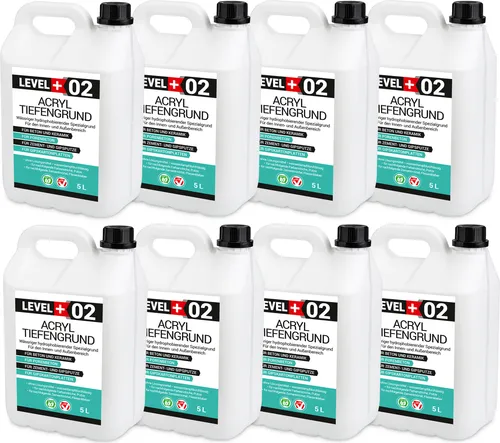 Acryl Tiefengrund 40L - Frostbeständige Grundierung für Farben und Tapeten - Grundierungen für Innen- und Außenbereich, wasserabweisend und lösemittelfrei, ideal zur Verbesserung der Haftfähigkeit auf saugfähigen Untergründen.