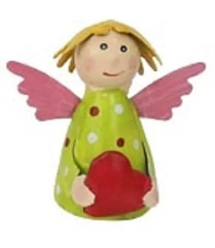 ETC dekorative putzige kleine Bunte Engelfigur Schutzengel mit Herzchen und kleinen Flügelchen aus Metall handbemalt (hellgrün)
