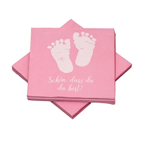 Servietten Babyfüße 'Schön, dass du da bist!' 33x33 cm - rosa - für Geburt, Taufe, Babyshower, Mädchen 20