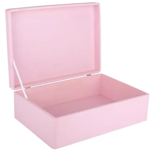 Creative Deco XL Rosa Holzkiste mit Deckel – 40x30x14 cm - Vielseitige Aufbewahrungskiste aus europäischem Kiefernholz, ideal für Dokumente, Spielzeuge und Geschenke. Leicht und stabil, perfekt für kreative DIY-Projekte und zur stilvollen Aufbewahrung.