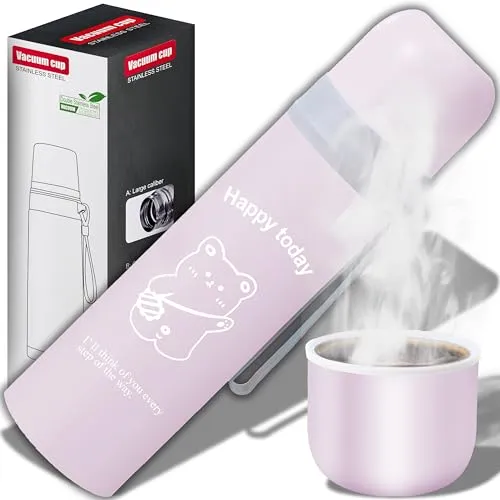 Retoo Thermosflasche 500 ml Isolierflasche Mobiler Kaffeebecher Thermobecher Isolierbecher Verschluss Edelstahl Rosa