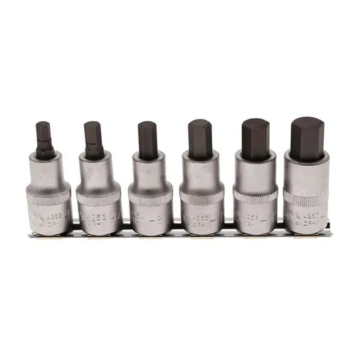 BGS Bit-Einsatz-Satz 12,5 mm Innensechskant 6-14 mm, 6-teilig - Vielseitiger 6-teiliger Bit-Einsatz-Satz mit Innenvierkant-Antrieb für präzise Schraubarbeiten. Robuste Ausführung und Rändelung für optimalen Halt, ideal für Werkstätten und Reparaturen.