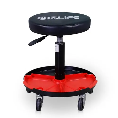 CCLIFE Transportroller Werkstatthocker mit 2 Ablagen, höhenverstellbar 38-50 cm