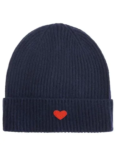 Zwillingsherz 100% Kaschmir Umschlag-Mütze mit Herz-Patch – Strickmütze – Hochwertige Wintermütze One Size – Weiche & warme Beanie für Damen – Premium Qualität für Herbst, Winter & Frühling