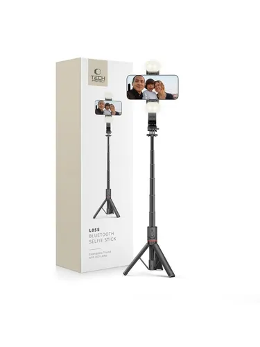 Tech-Protect L05S Bluetooth Selfie Stick mit Stativ und LED-Lampe - Praktischer Bluetooth Selfie Stick bis 105 cm, inklusive Stativ und integrierter LED-Lampe für perfekte Aufnahmen. Ideal für Smartphones und Tablets.