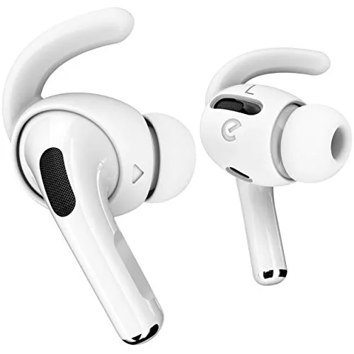 KeyBudz EarBuddyz Silikon Ohrhörer Aufsätze für Apple AirPods Pro 1. Generation, EarPods Kopfhörer Ohrhörer Zubehör, Ohrhaken Ohrbügel, rutschfest, Sport, weiß