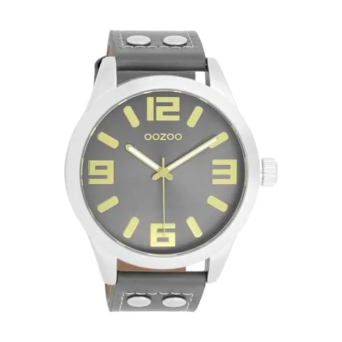 OOZOO Quarzuhr Basic Line C1087 - Dunkelgrau Lederband - Armbanduhren mit sportlichem Design, 46 mm Gehäuse und spritzwassergeschützt. Ideal für den Alltag und jede Gelegenheit.