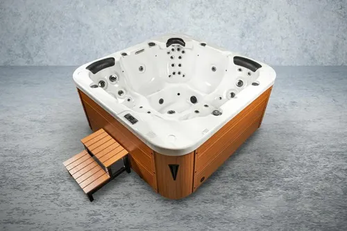 American Outdoor Whirlpool Torina Ocean Blue / Grey 215x215cm - Außenwhirlpool mit großzügigen 215x215 cm, ideal für entspannende Stunden im Freien und mit energieeffizienter Heizung für nachhaltigen Genuss.