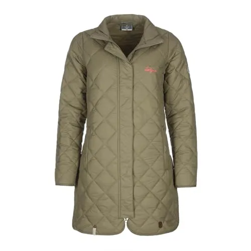 Leitfeuer Damen Steppjacke lang mit Stehkragen - Gesteppte Jacke mit Rautensteppung in Khaki Größe 48